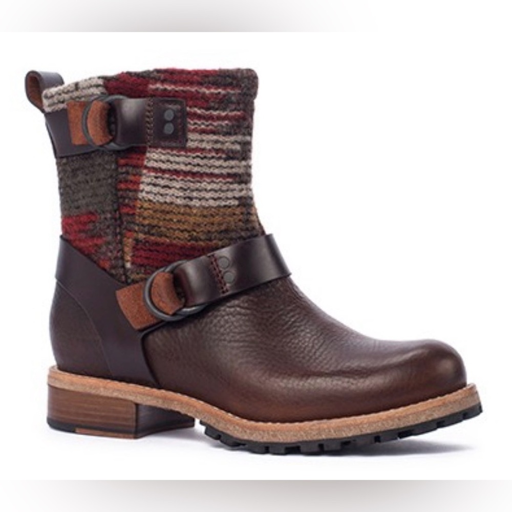 WOOLRICH Southwestern Leather Boot Womens Brown Aztec Wool Western Harness 8.5